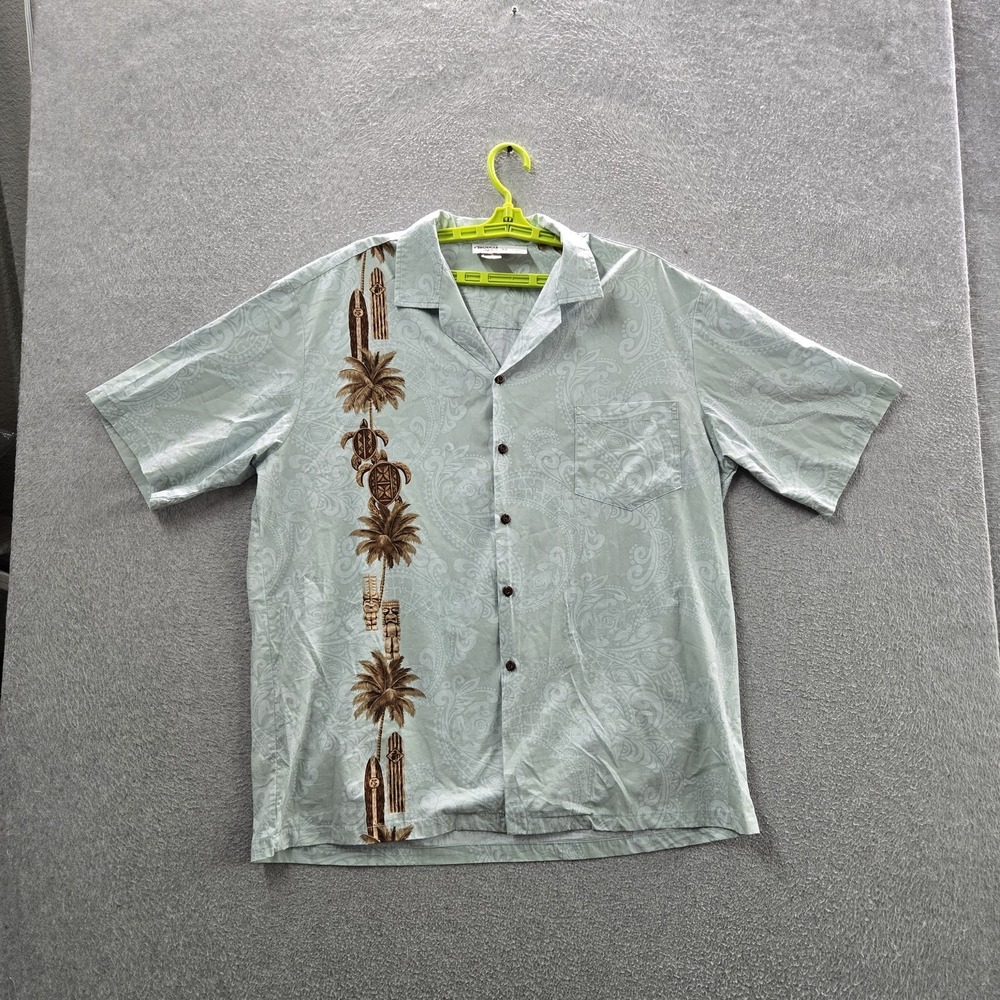 Pacific Legend Apparel Men Button Up Shirt XL‎ Light Green Embroidered Paisley